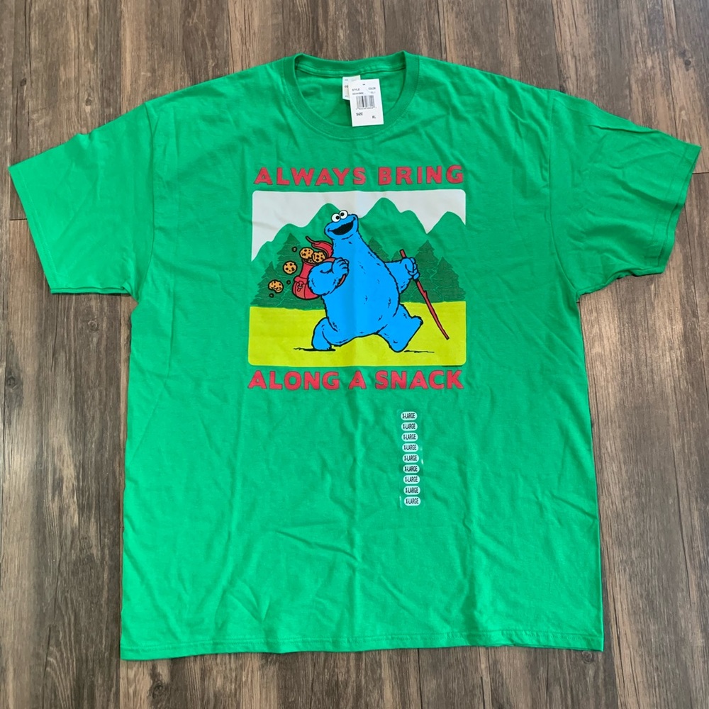 Cookie Monster T-Shirt Sesame Street Always Bring A Snack - XL